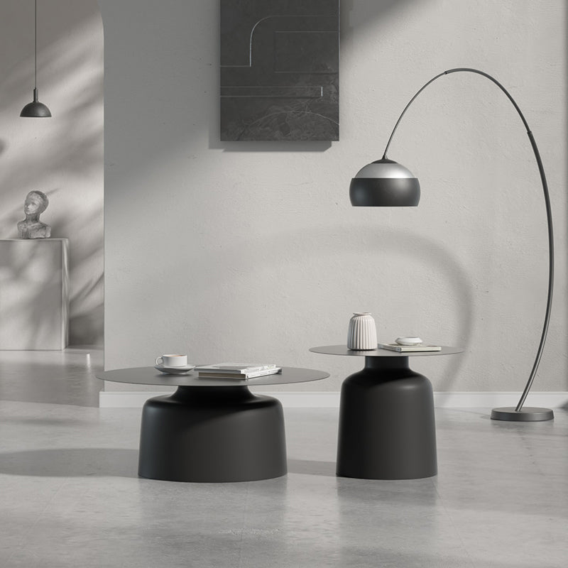 Pedestal Black/White Coffee Table Metal Round Cocktail Table