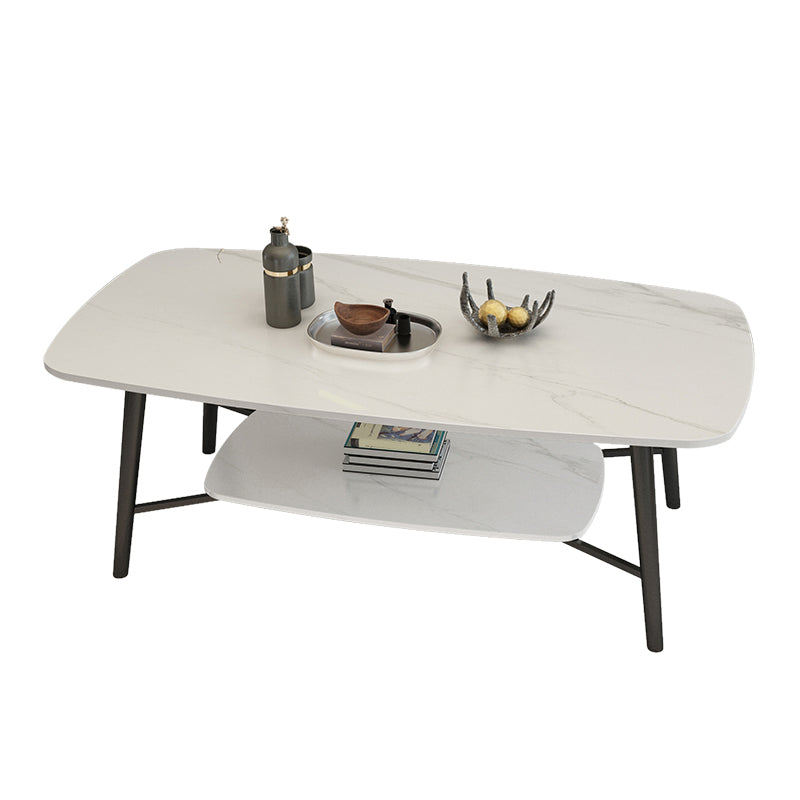 4 Legs 1 Single Coffee Table Rectangular Stone Cocktail Table with Shelf
