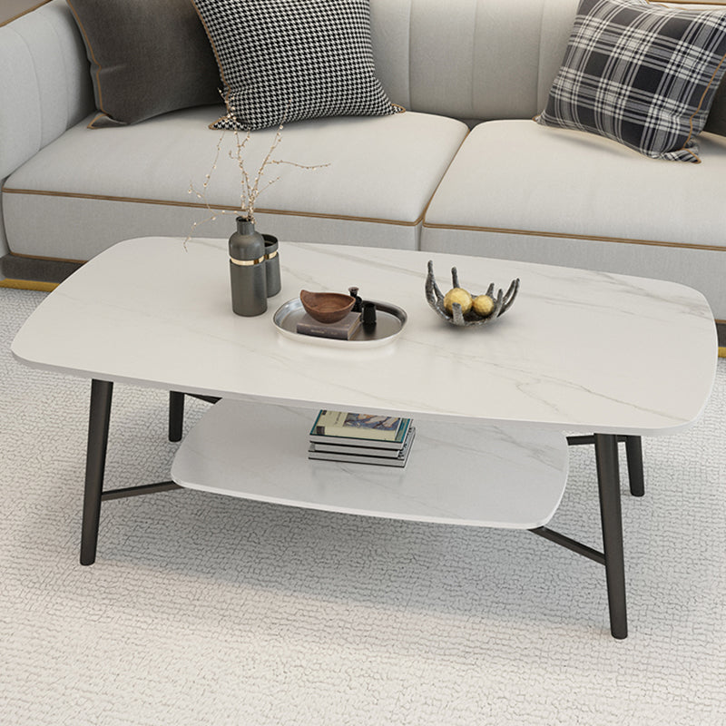4 Legs 1 Single Coffee Table Rectangular Stone Cocktail Table with Shelf