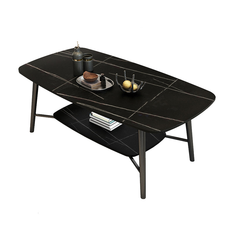 4 Legs 1 Single Coffee Table Rectangular Stone Cocktail Table with Shelf