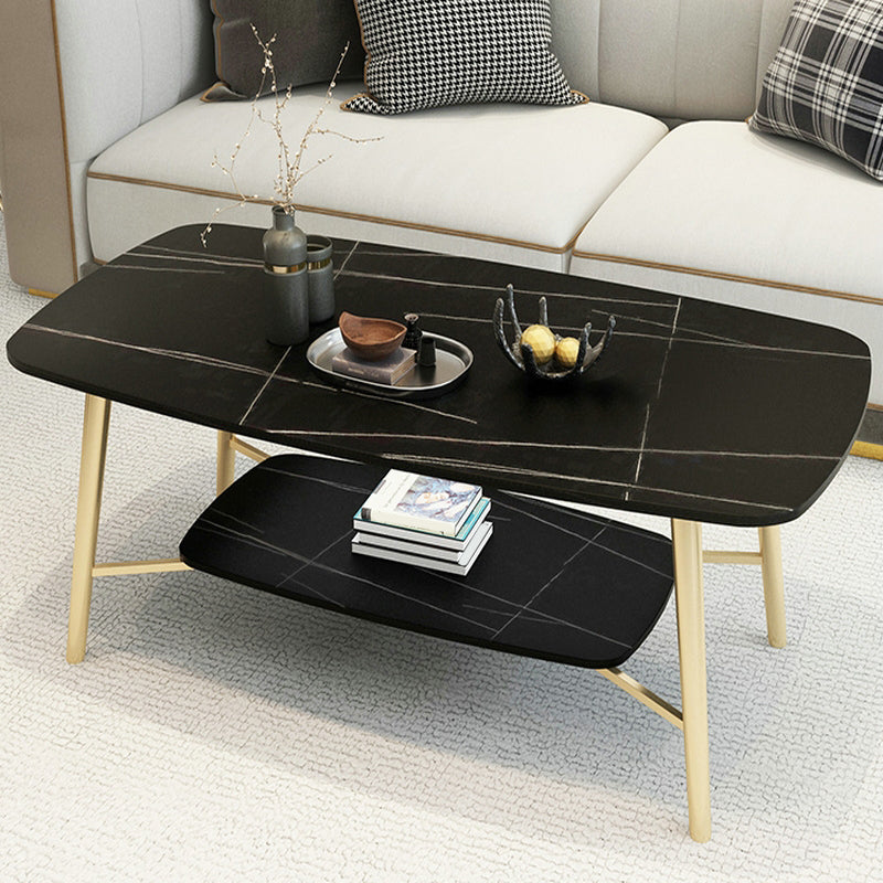 4 Legs 1 Single Coffee Table Rectangular Stone Cocktail Table with Shelf