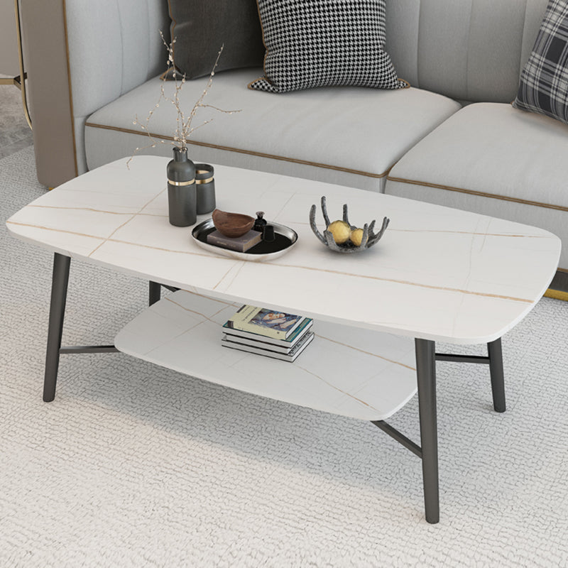 4 Legs 1 Single Coffee Table Rectangular Stone Cocktail Table with Shelf