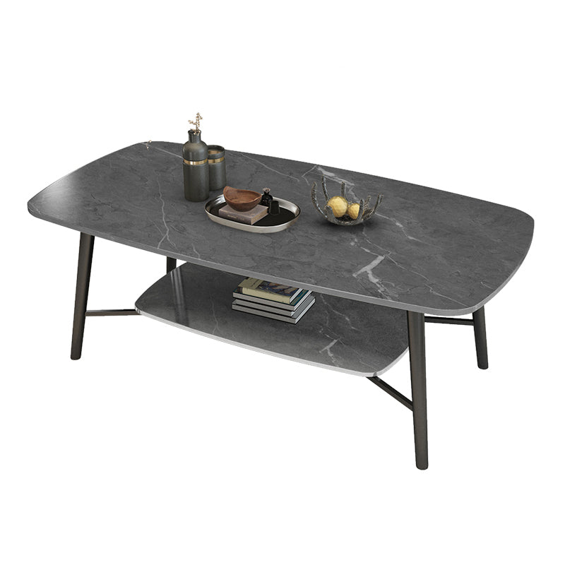 4 Legs 1 Single Coffee Table Rectangular Stone Cocktail Table with Shelf