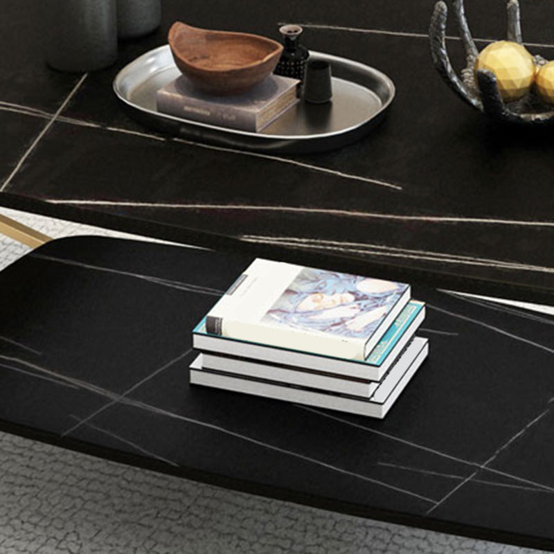 4 Legs 1 Single Coffee Table Rectangular Stone Cocktail Table with Shelf