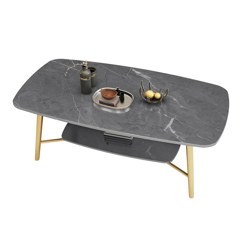 4 Legs 1 Single Coffee Table Rectangular Stone Cocktail Table with Shelf