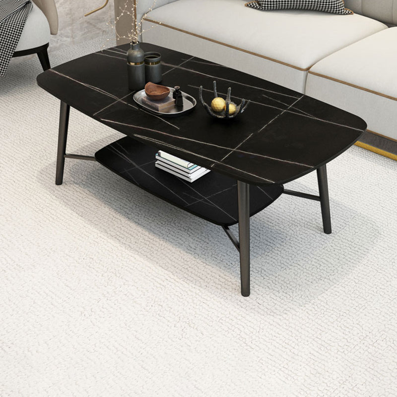 4 Legs 1 Single Coffee Table Rectangular Stone Cocktail Table with Shelf