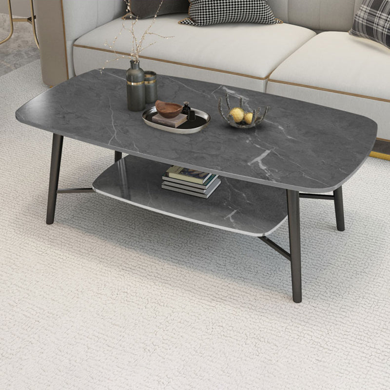 4 Legs 1 Single Coffee Table Rectangular Stone Cocktail Table with Shelf