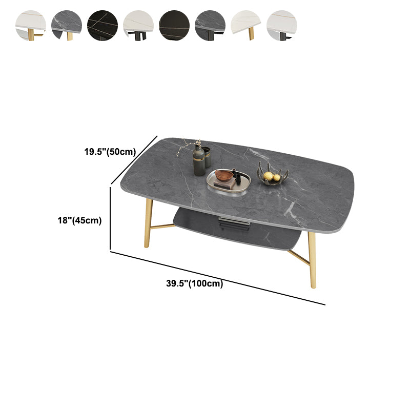 4 Legs 1 Single Coffee Table Rectangular Stone Cocktail Table with Shelf