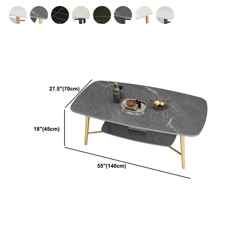 4 Legs 1 Single Coffee Table Rectangular Stone Cocktail Table with Shelf
