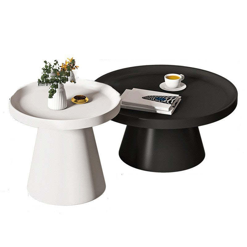 Round Tray Top Coffee Table Metal Black/White Cocktail Table