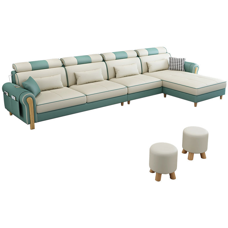 Contemporary Faux Leather and Velvet L-Shape Furniture Sectionals