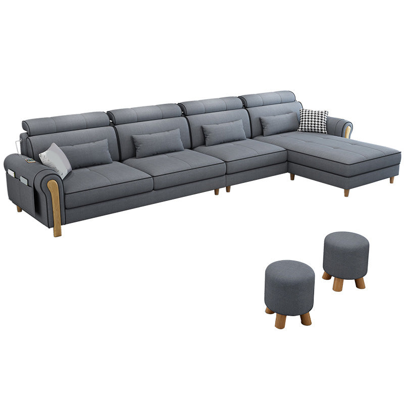 Contemporary Faux Leather and Velvet L-Shape Furniture Sectionals