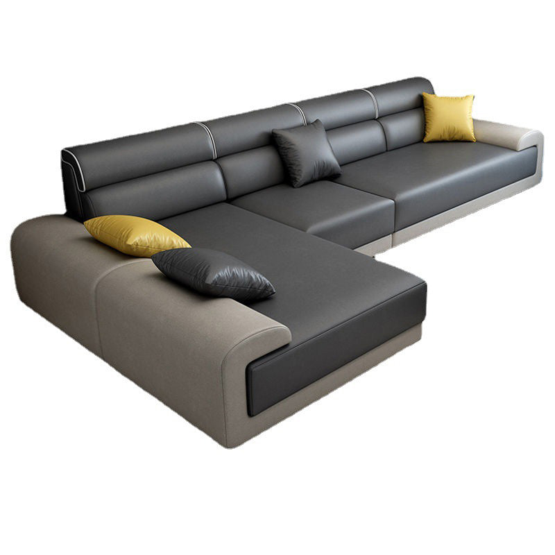 Reversible Faux Leather Sectional with Square Arm for Living Room