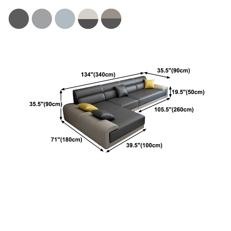 Reversible Faux Leather Sectional with Square Arm for Living Room