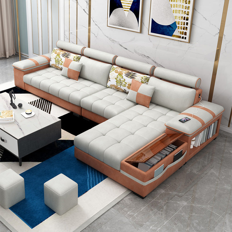 Contemporary Cotton Blend and Faux Leather Furniture Sectionals