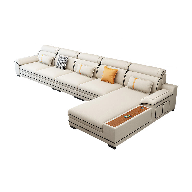 Faux Leather Cotton Blend Furniture Sectionals with Storage in Beige