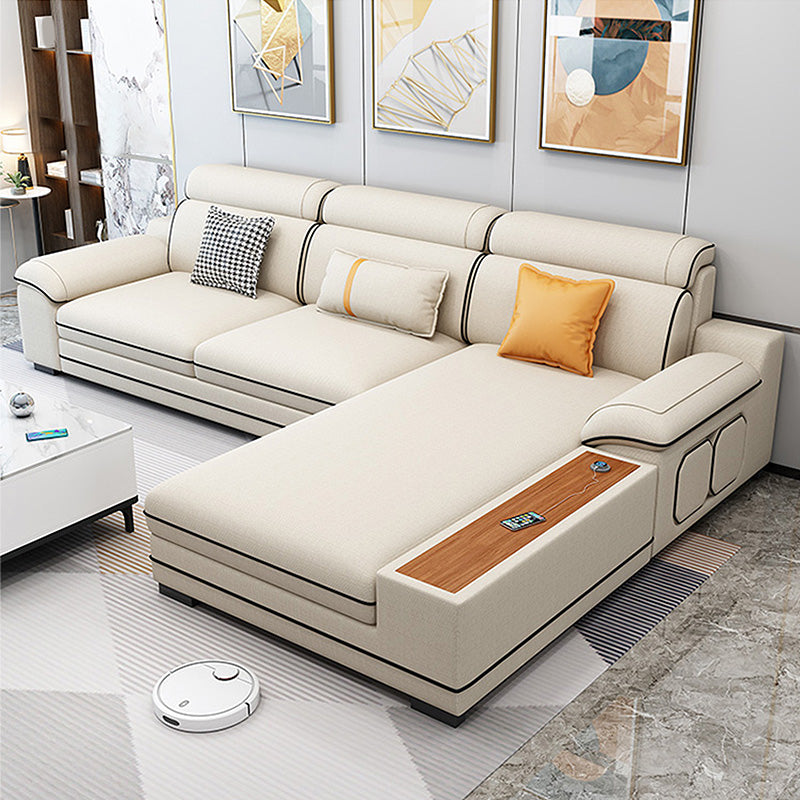 Faux Leather Cotton Blend Furniture Sectionals with Storage in Beige