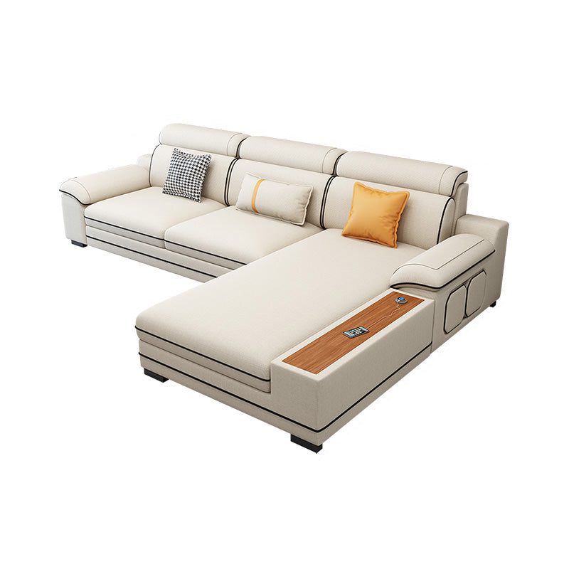 Faux Leather Cotton Blend Furniture Sectionals with Storage in Beige