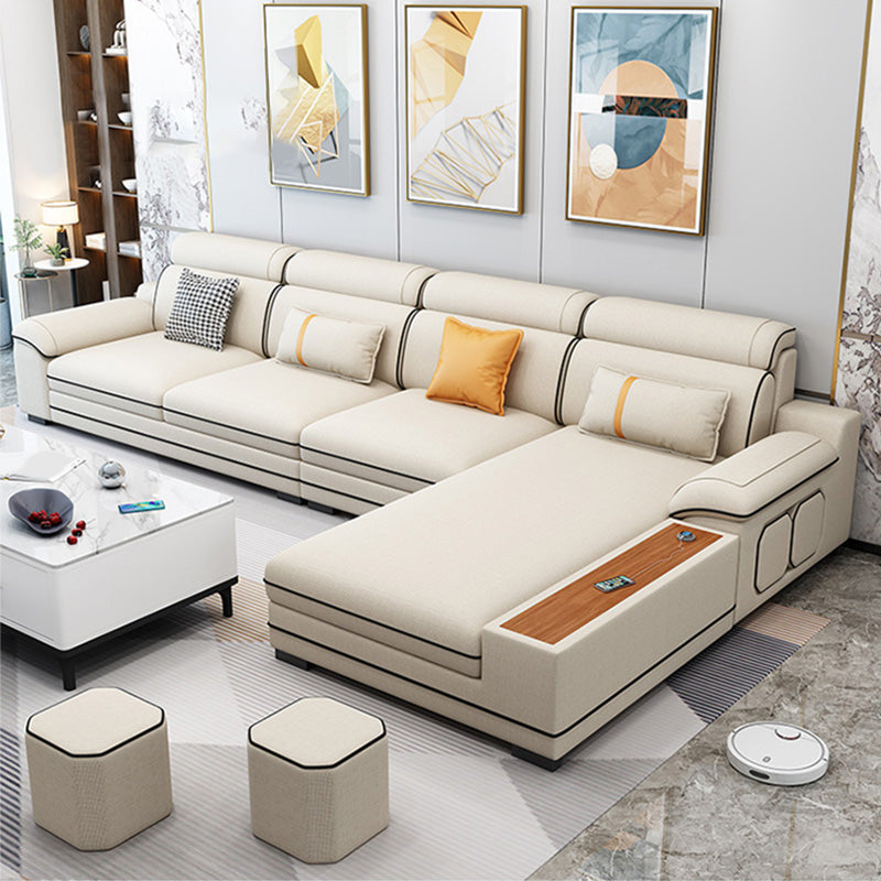 Faux Leather Cotton Blend Furniture Sectionals with Storage in Beige
