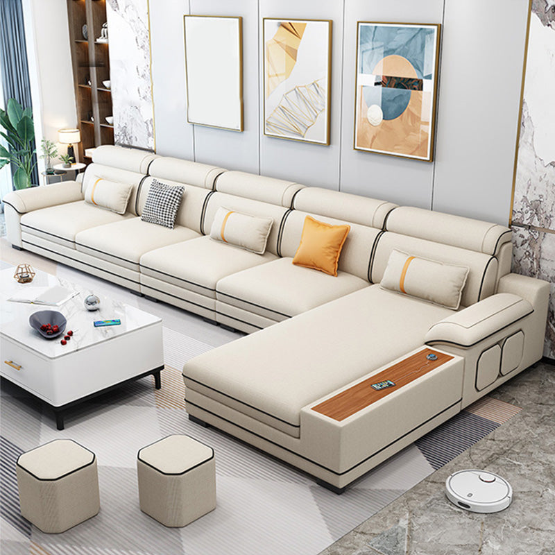 Faux Leather Cotton Blend Furniture Sectionals with Storage in Beige