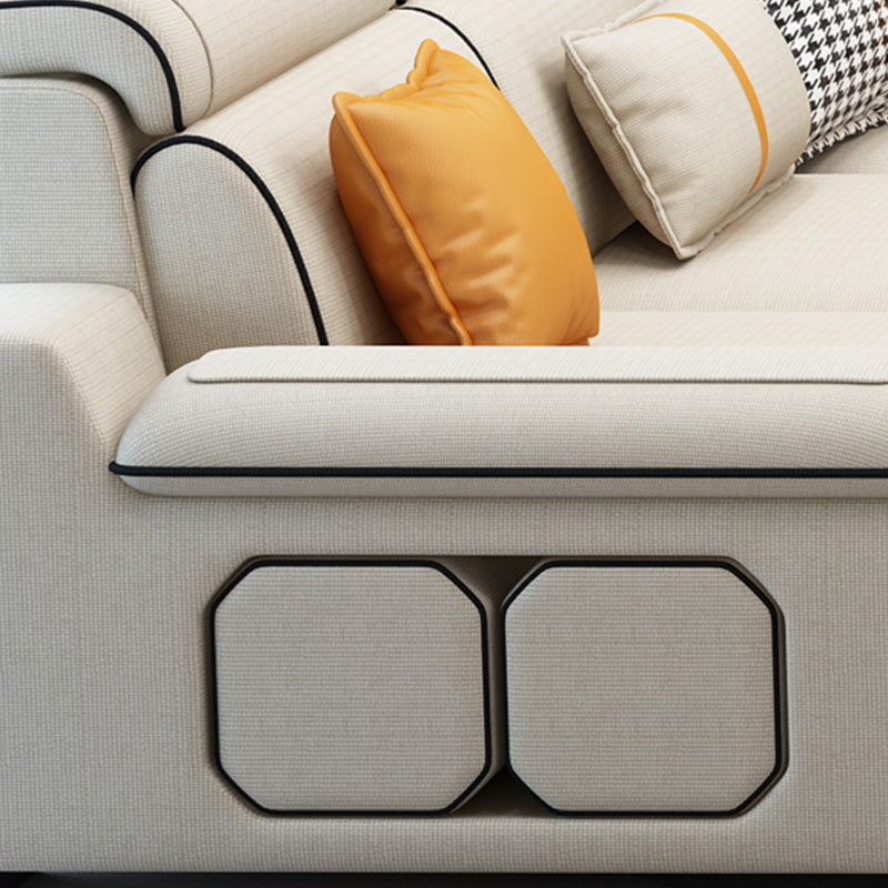 Faux Leather Cotton Blend Furniture Sectionals with Storage in Beige