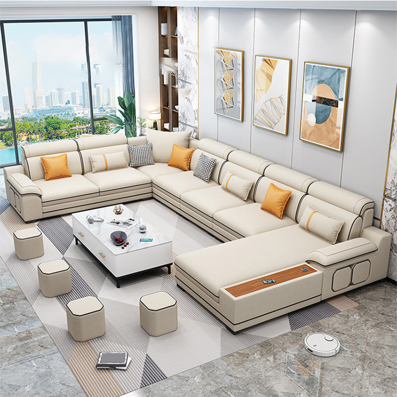 Faux Leather Cotton Blend Furniture Sectionals with Storage in Beige