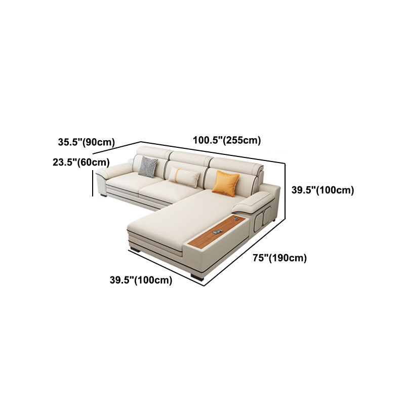 Faux Leather Cotton Blend Furniture Sectionals with Storage in Beige