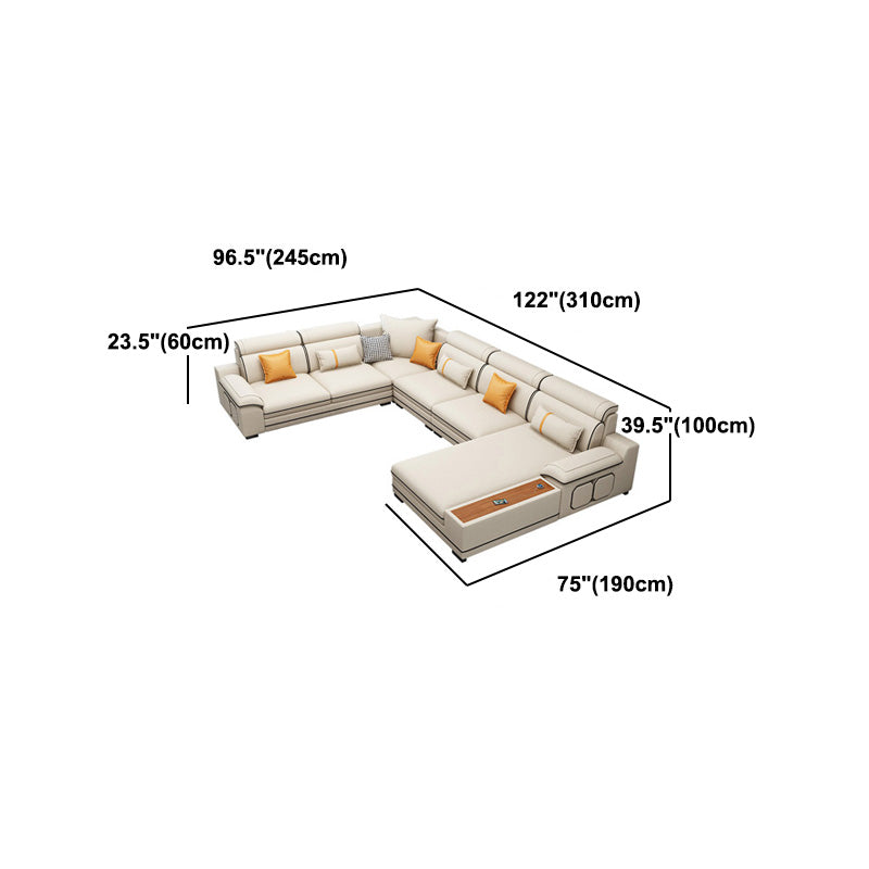 Faux Leather Cotton Blend Furniture Sectionals with Storage in Beige