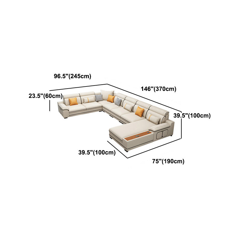 Faux Leather Cotton Blend Furniture Sectionals with Storage in Beige