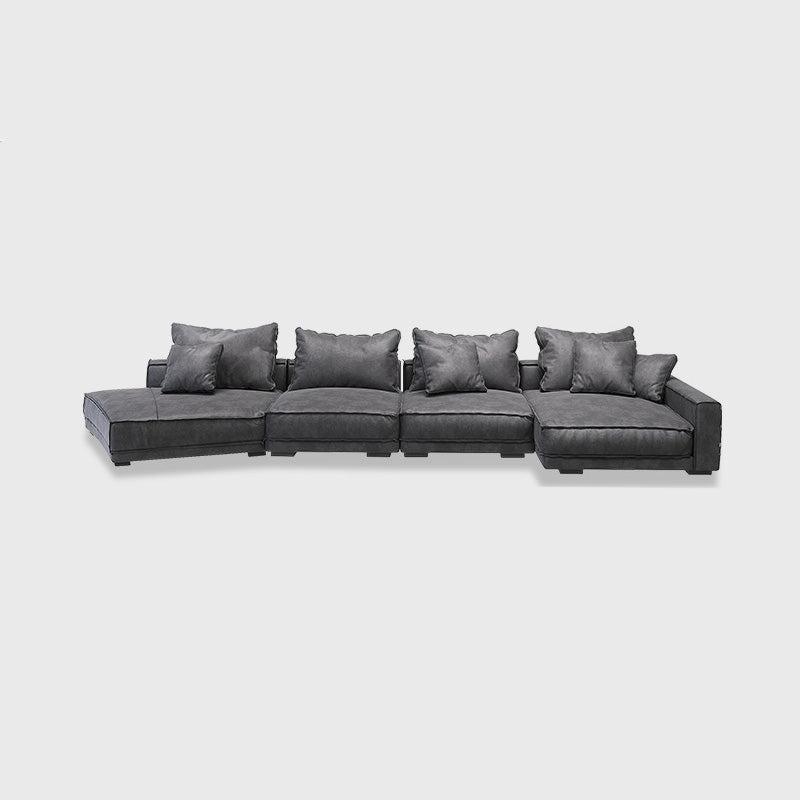 Scandinavian Square Arm Sectional with Pillow Back for Apartment