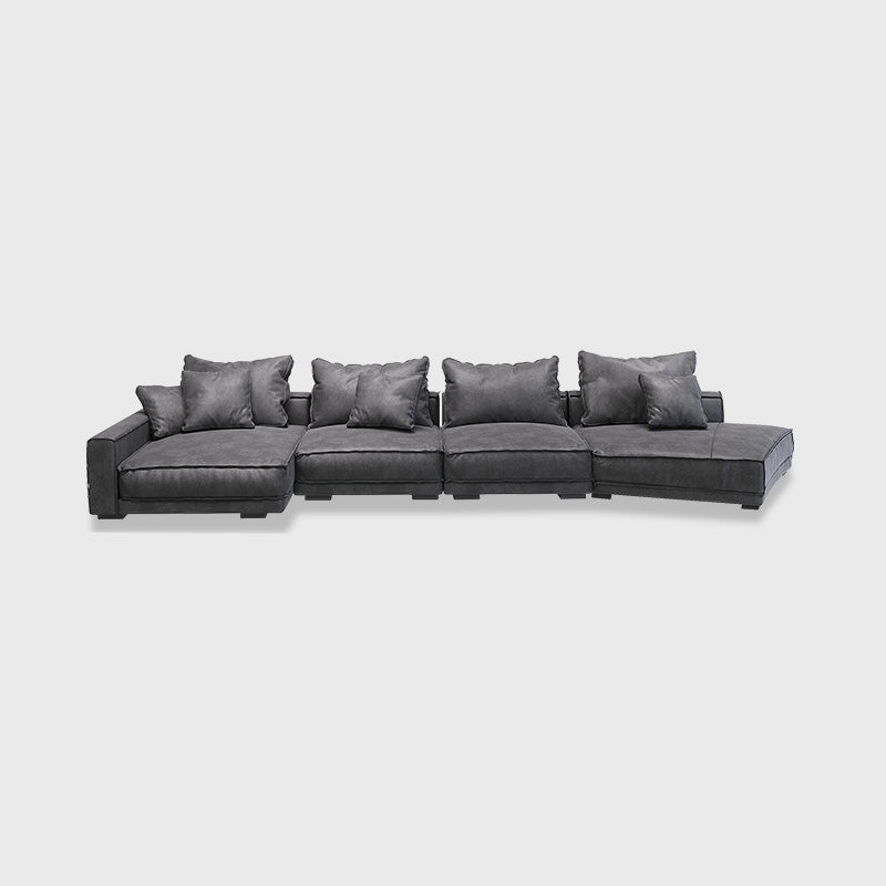 Scandinavian Square Arm Sectional with Pillow Back for Apartment