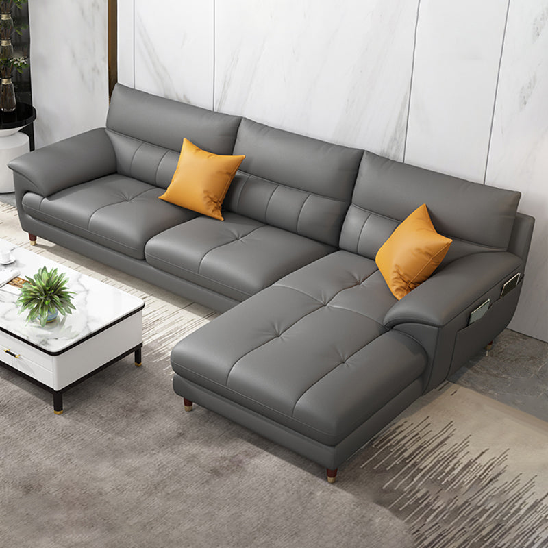 Contemporary Genuine Leather Stain-Resistant Sectional Couch with Storage