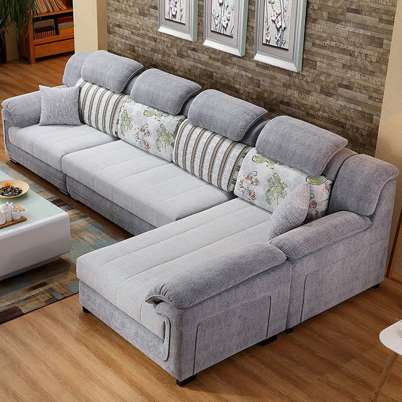 Scandinavian Reversible Velvet Sectional with Pillow Top Arm