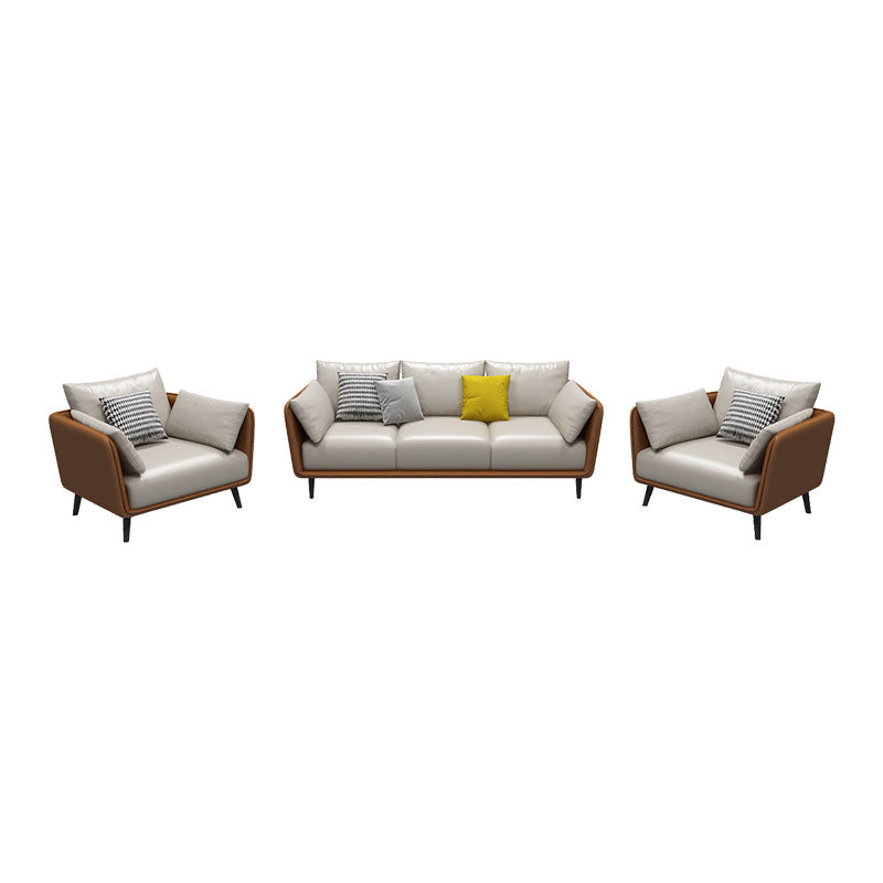 Stain Resistant Standard Faux Leather Square Arm Settee Couch with Pillows