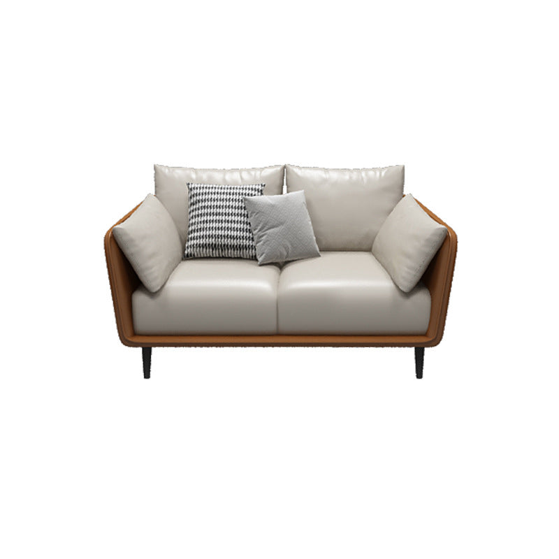 Stain Resistant Standard Faux Leather Square Arm Settee Couch with Pillows