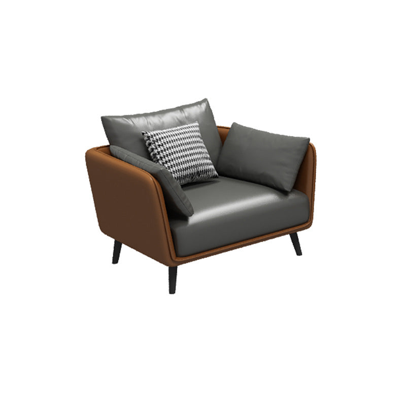 Stain Resistant Standard Faux Leather Square Arm Settee Couch with Pillows