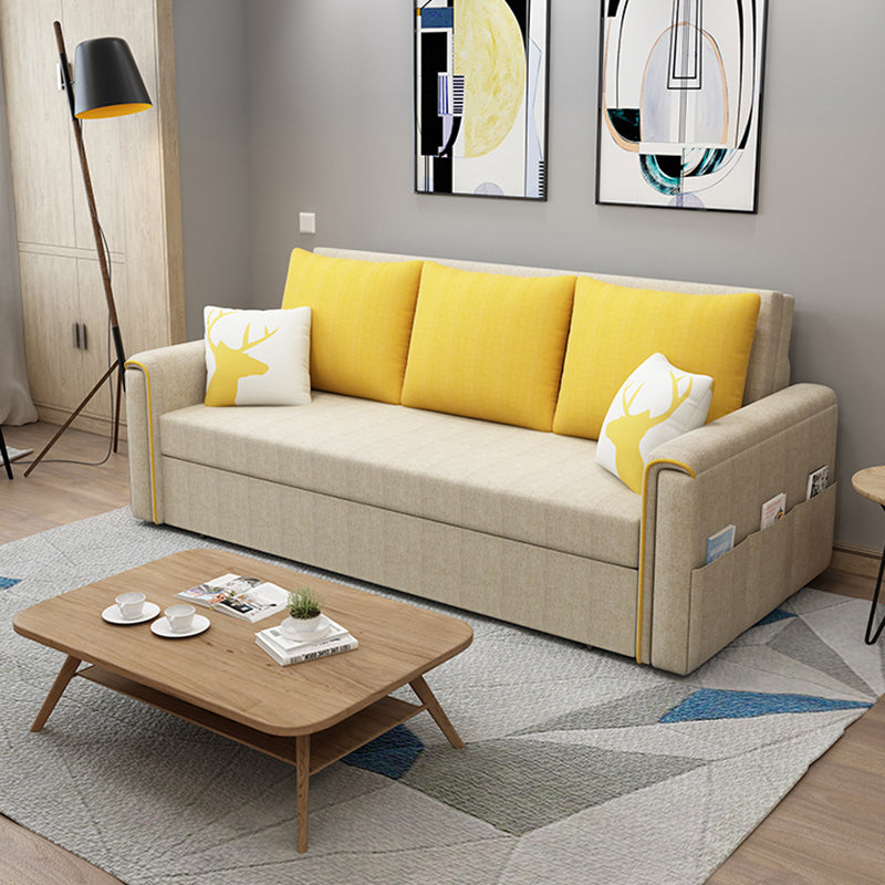 Flared Arm Modern Cotton Blend Settee Couch with Pillows with Storage