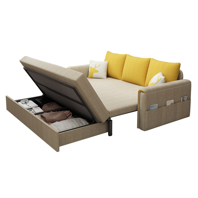 Flared Arm Modern Cotton Blend Settee Couch with Pillows with Storage