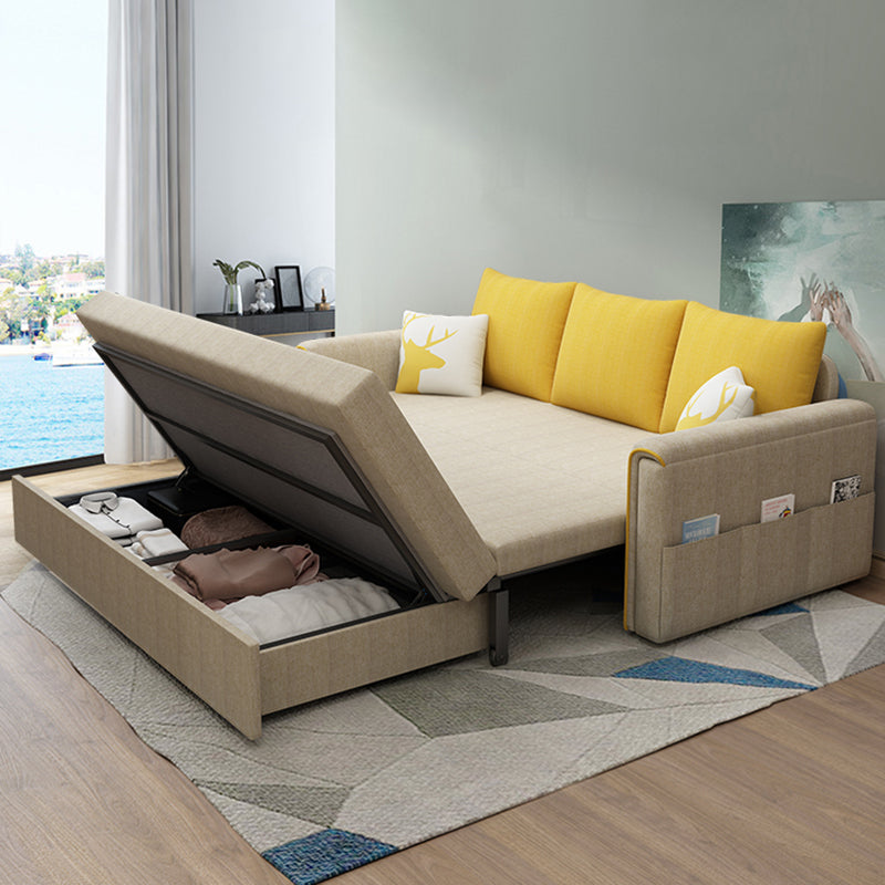 Flared Arm Modern Cotton Blend Settee Couch with Pillows with Storage