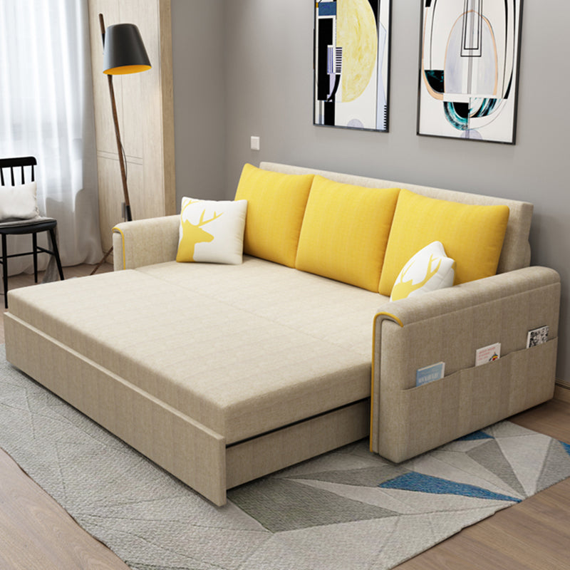 Flared Arm Modern Cotton Blend Settee Couch with Pillows with Storage