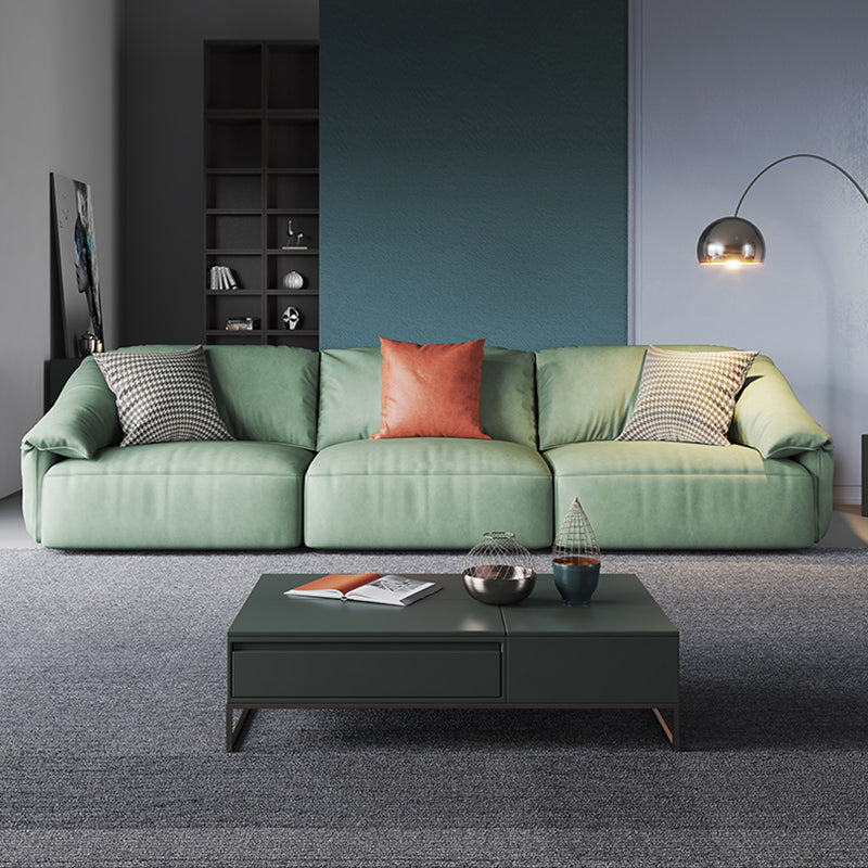 Stationary Stain Resistant Faux Leather Tuxedo Arm Cushions Green Sofa