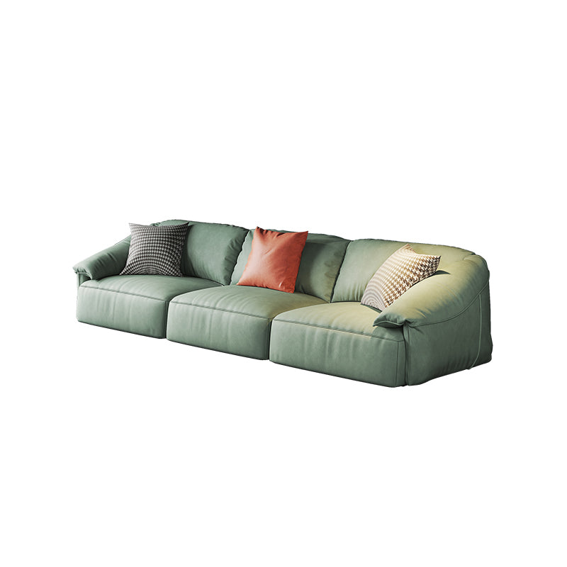 Stationary Stain Resistant Faux Leather Tuxedo Arm Cushions Green Sofa