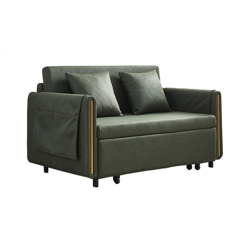 Faux Leather Convertible Square Arm Sofa with Bed with Storage