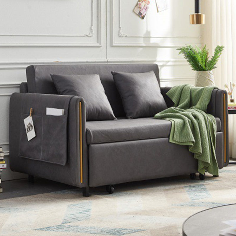 Faux Leather Convertible Square Arm Sofa with Bed with Storage