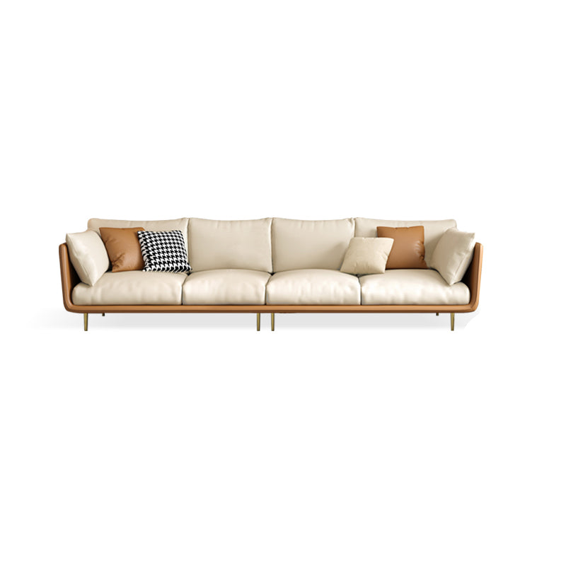 Stationary Stain Resistant Leather Living Room Pillow Top Arm Seating
