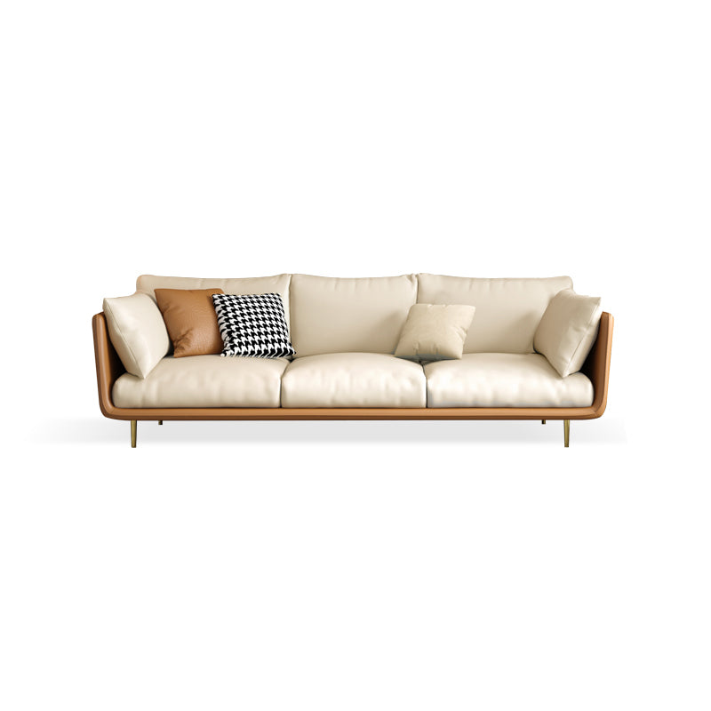 Stationary Stain Resistant Leather Living Room Pillow Top Arm Seating