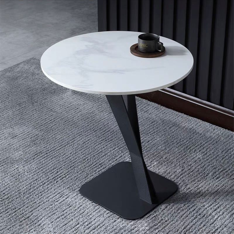 Pedestal Base Design Rock Plate Top White/black/white Gold/black Gold Round Side Table