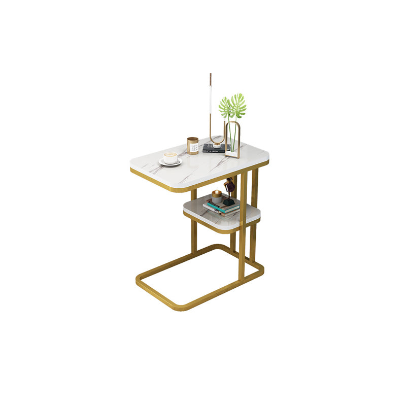 Frame Base Design Is White/black Rectangular Stone Plate Top Side Table