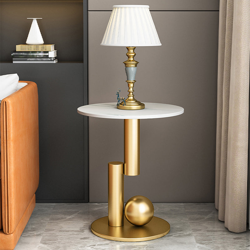 Modern Style Metal Base Slate Top Grey/black Gold/white Round Side Table