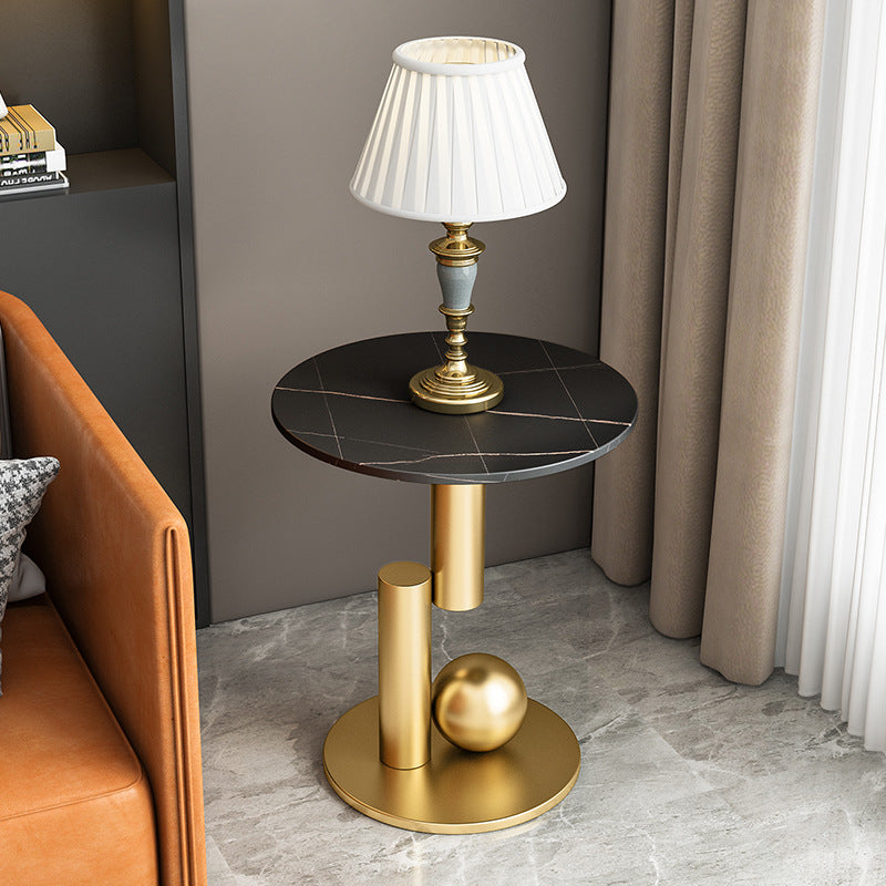Modern Style Metal Base Slate Top Grey/black Gold/white Round Side Table